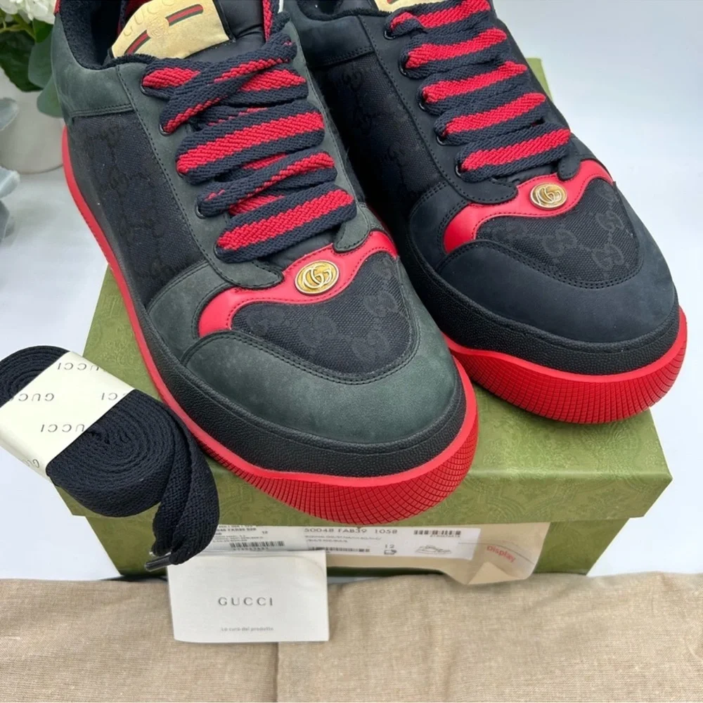 Men’s Gucci SCREENER sneakers in black GG canvas/leather size 12